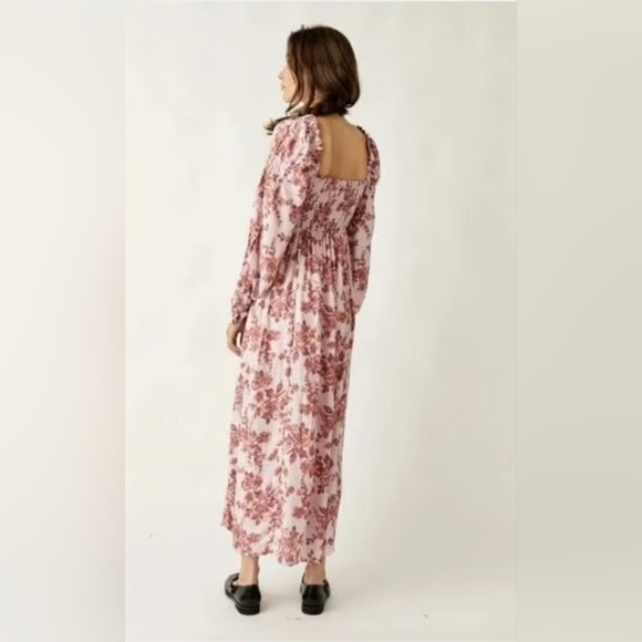 Free People Jaymes Floral Print Square Neck Long Sleeves Midi Dress Size Small - Picture 2 of 9